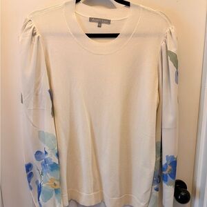 Daniel Rainn Cream Sweater with Blue Floral Sheer Sleeves